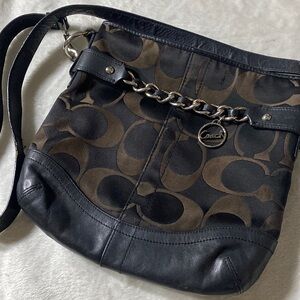 Black Coach Signature Crossbody Shoulder Bag Chain Purse Handbag